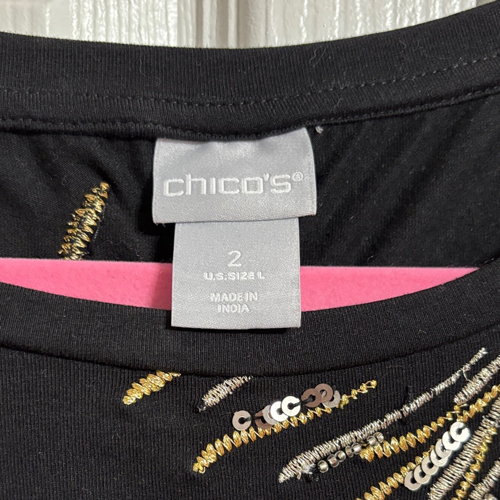 Chico's Elegant Black Top with Gold and Silver Embellishments - Picture 2 of 7